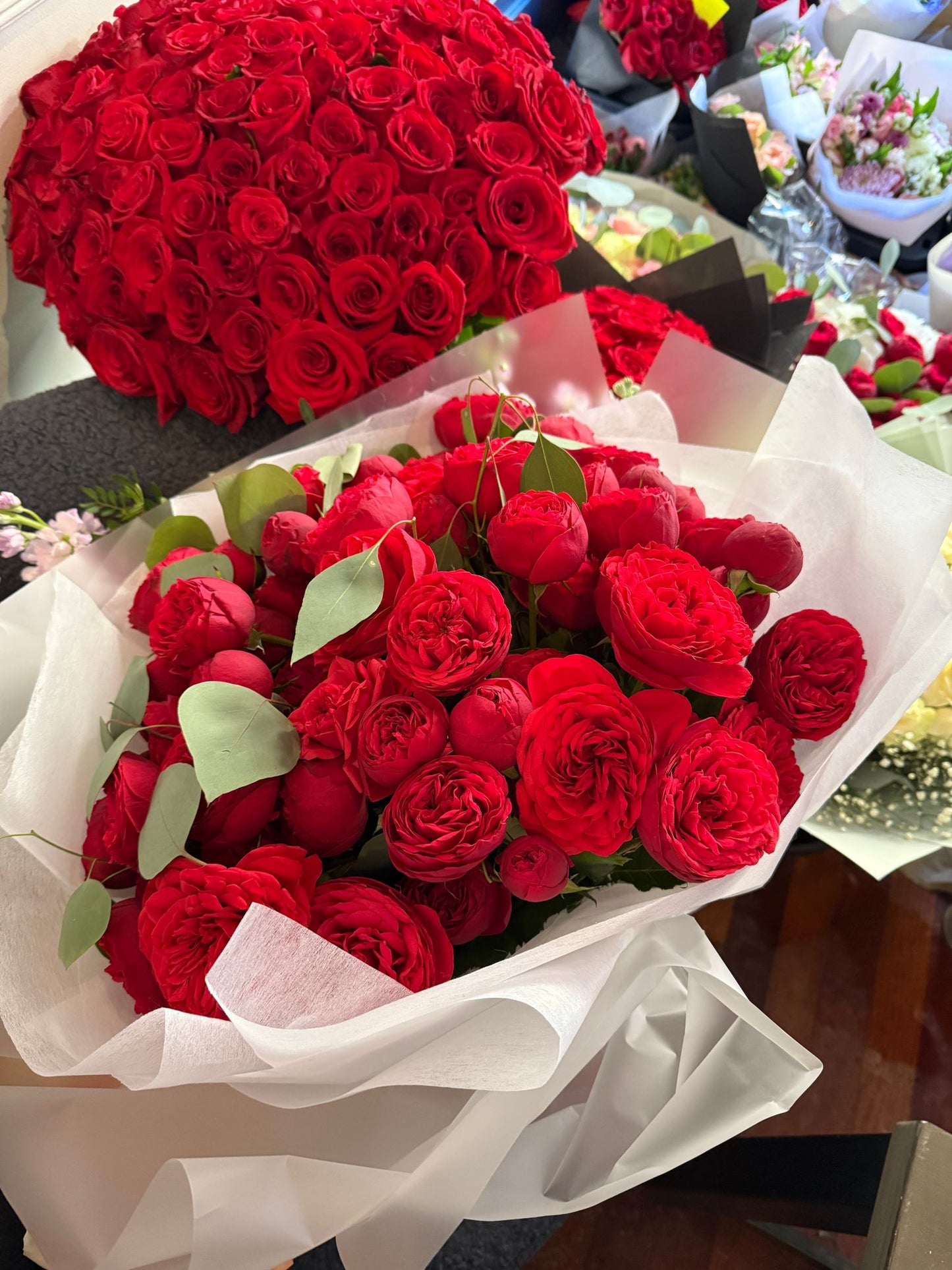 Hot Pink/Red Peony Garden Spray Roses