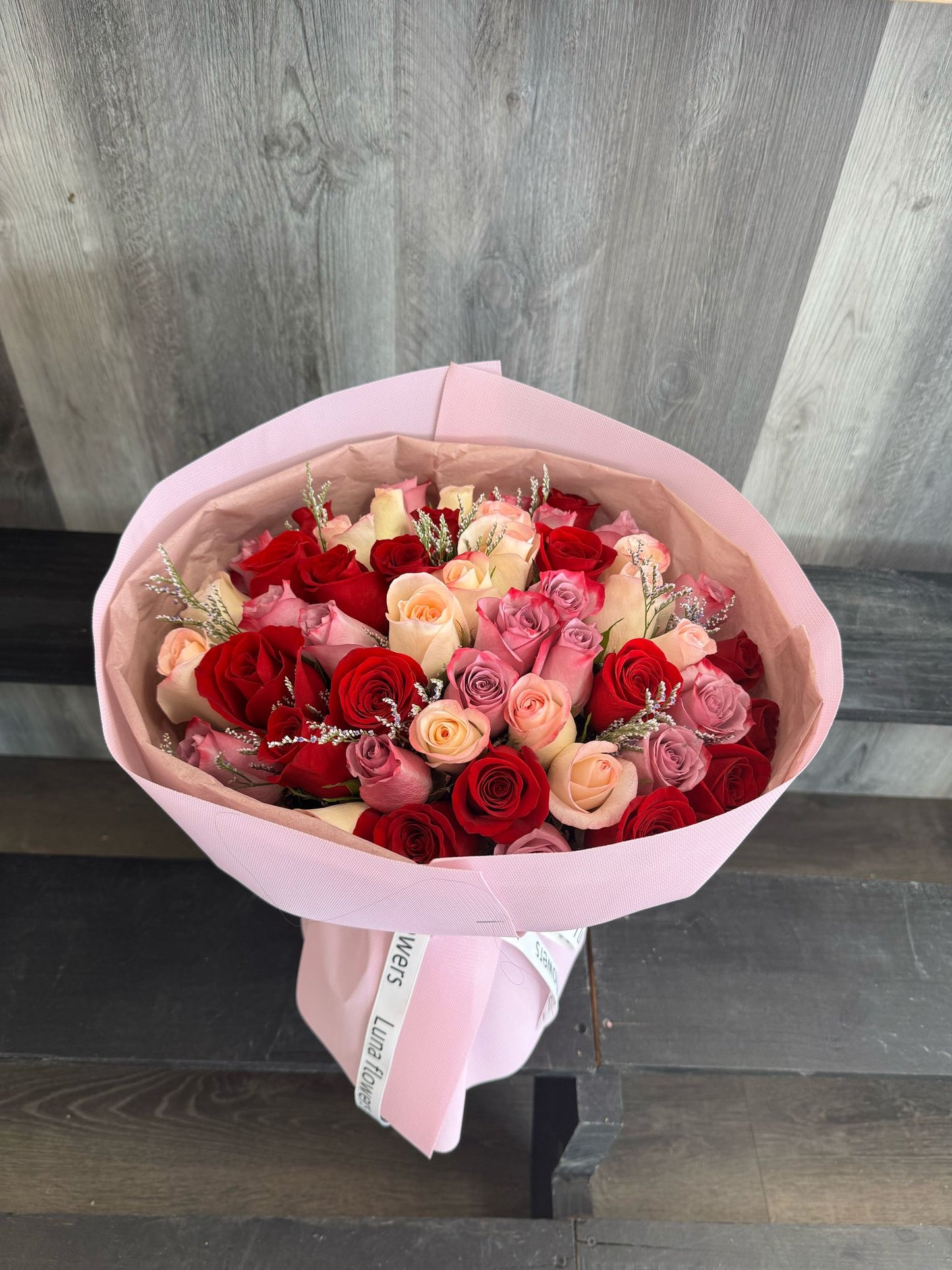 50 Red/White/Pink Roses